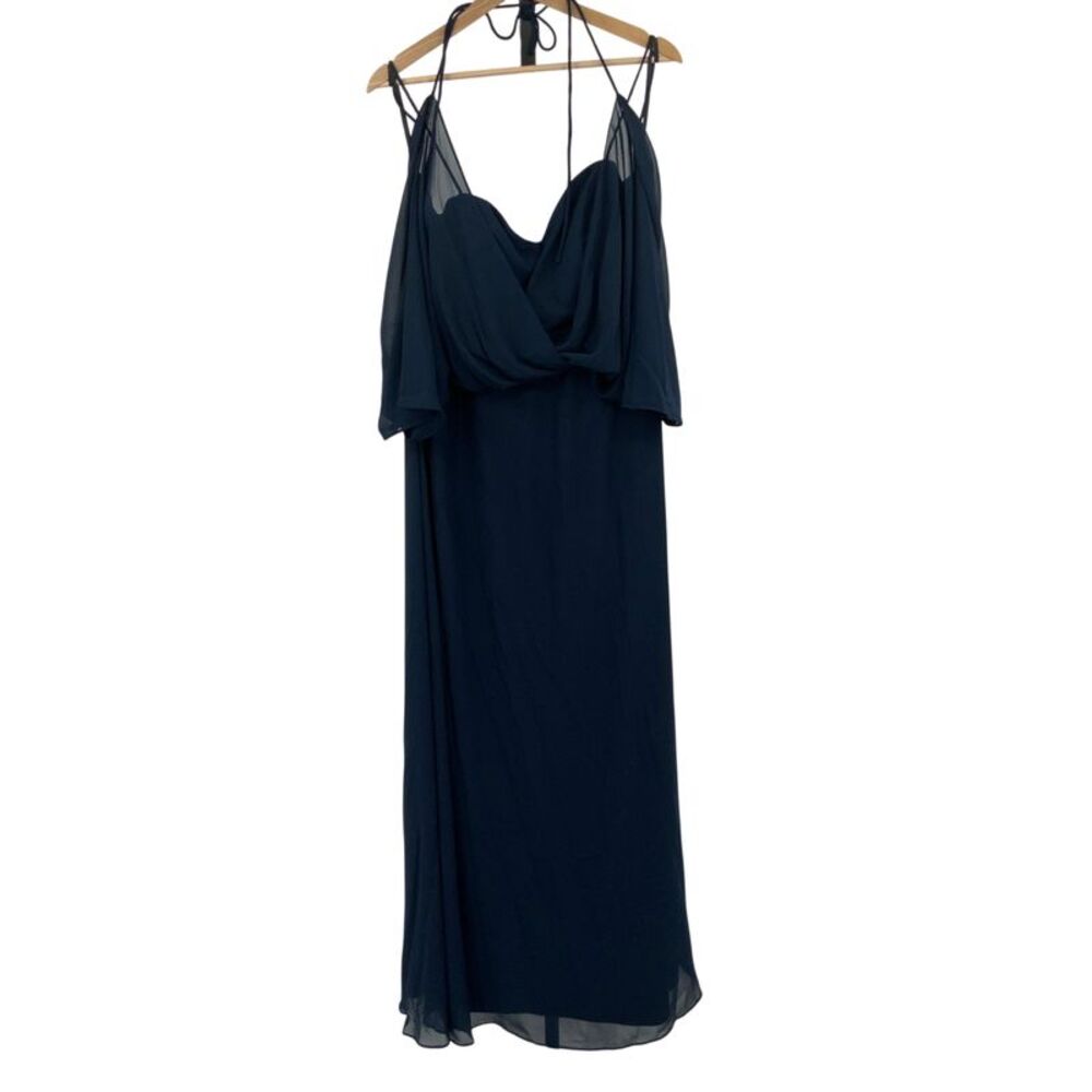 Eva Mia Chiffon Draped-sleeve Formal Evening Dress Blue XXL